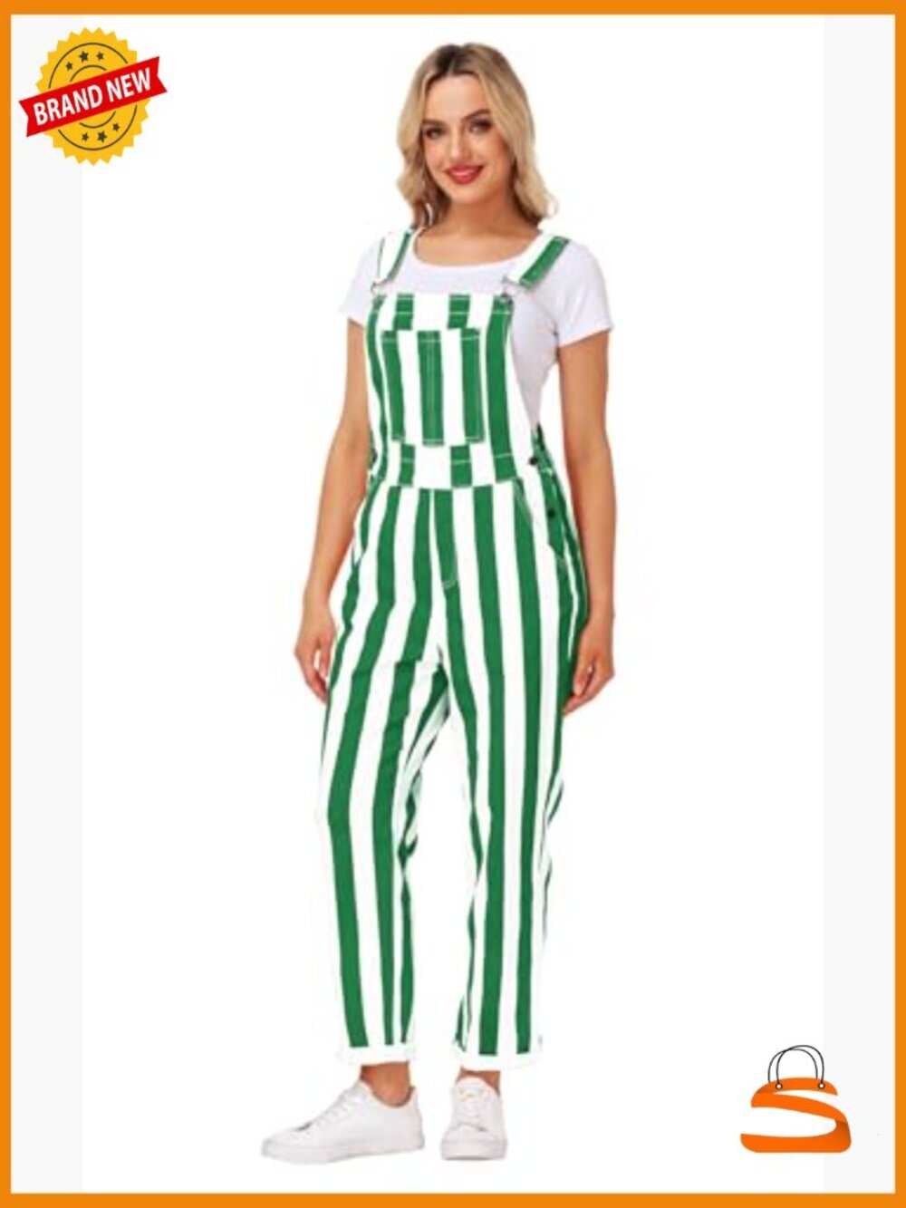 Striped Denim Overalls Stretch Cotton Jumpsuit Adjustable Straps - Picture 6 of 7